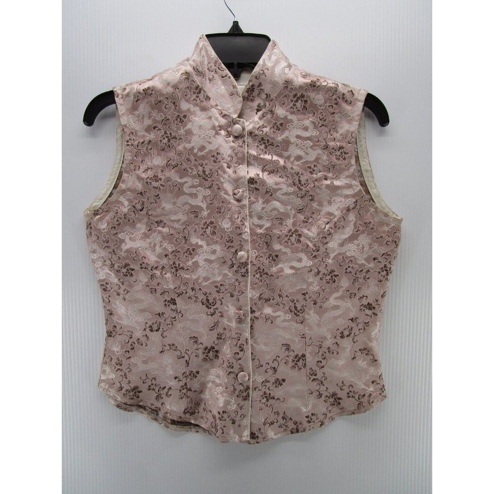 VINTAGE Gigi Clark Satin Embroidered Button Down Vest 90s Blouse